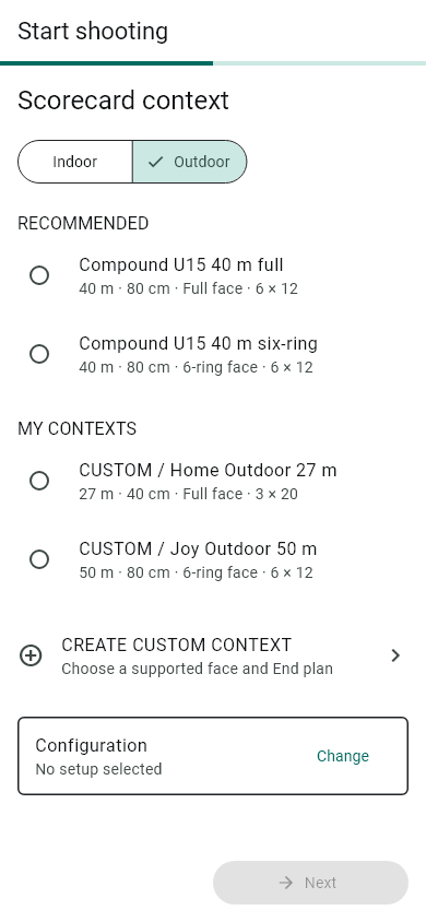 NockPath scorecard context selection interface